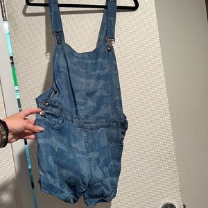 Rails Camo Denim Overalls Romper, Size M